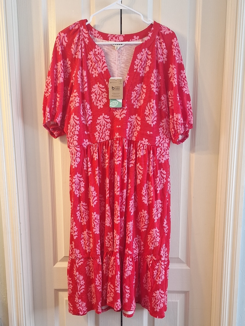 NWT Boden Piper Short Jersey Dress in Poppy Red Posy Stamp Sz 10L
